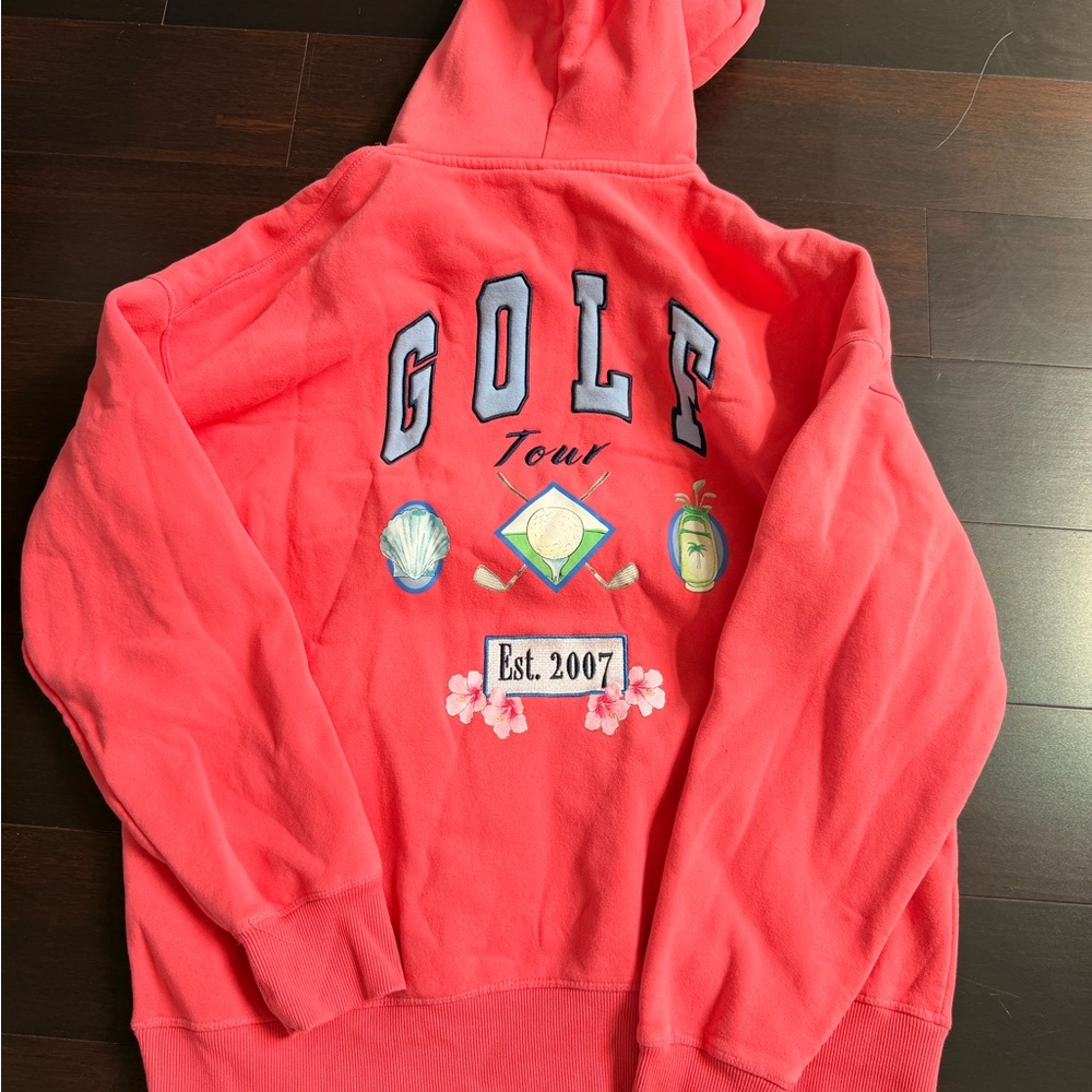 Cotton On Coral Pink Golf Tour Hooded Fleece Sweatshirt
